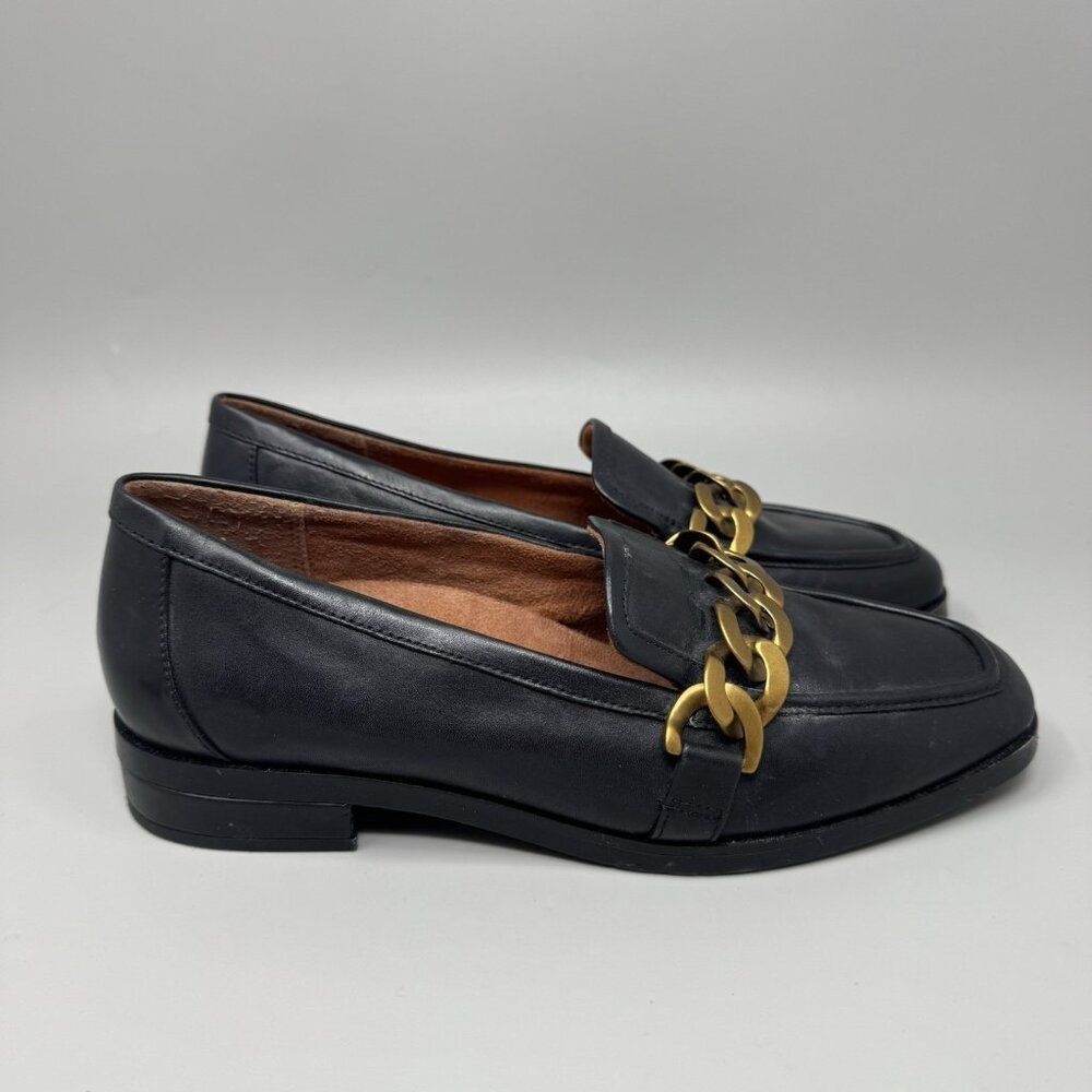 Vionic Mizelle Chain Orthotic Loafer Black Leather Size 7